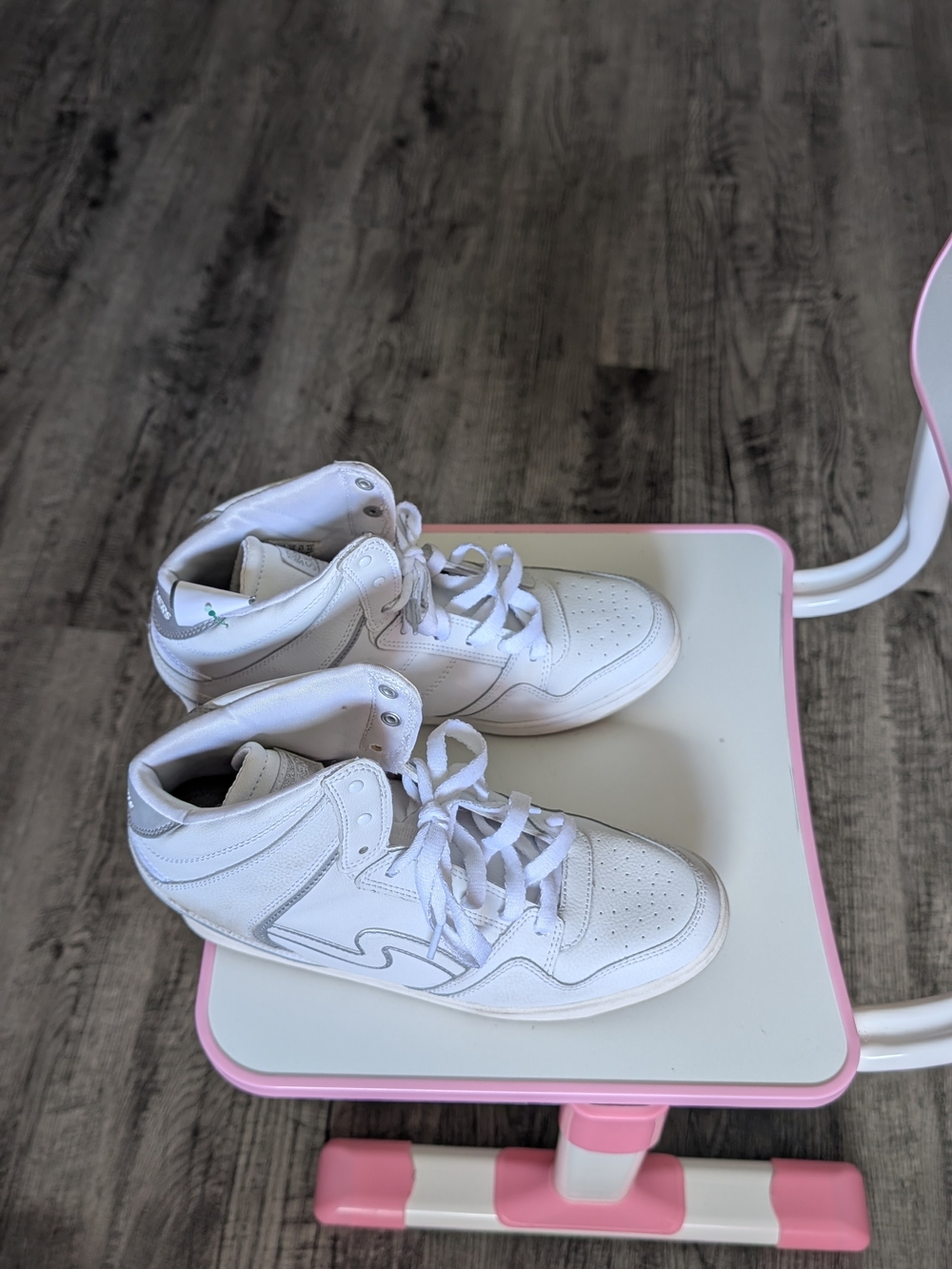 Skechers White High-Top Sneakers with Pink Trim